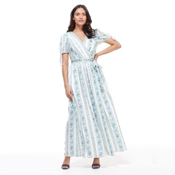 Gal Meets Glam Imogene Dress Ivory French Blue Stripe Size 2 Maxi Wrap - Picture 17 of 17